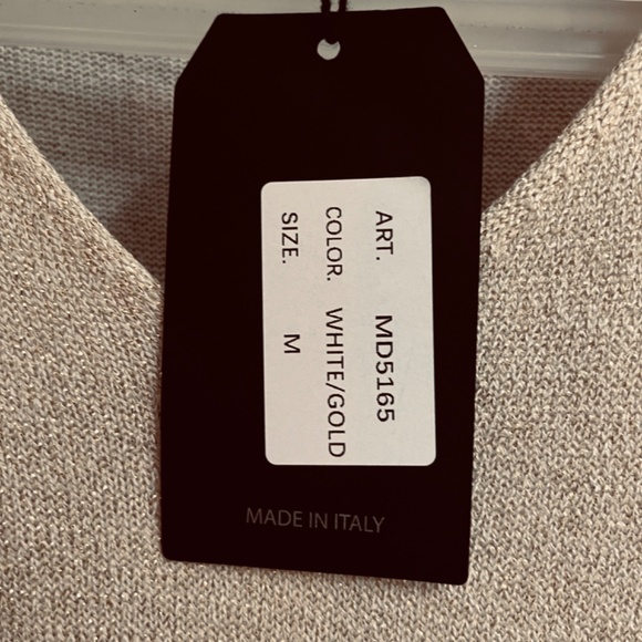 ALCHEMIA TRICOT 🇮🇹 Italy Women Long Sleeve Metallic Sweater Dress M White Gold - Picture 7 of 13